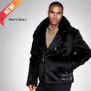 Men's New Winter Fur Furrier Black Biker Rabbit Fur Jacket